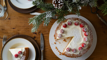 Winter dessert: Christmas cake with frosting and berry decoration