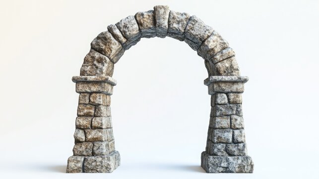 Ancient stone archway with decorative stonework, standing alone on a white background.