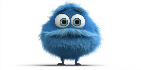 Fototapeta premium Blue fluffy mascot character standing and smiling