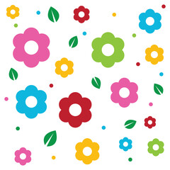 Playful Colorful Floral Pattern with Leaves