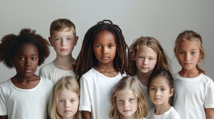 Obraz premium Group Portrait of Diverse Children in White Shirts