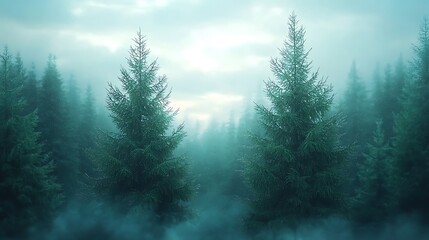 Fototapeta premium Misty forest escape embracing the calm of nature's evergreen beauty amidst fog and tranquility
