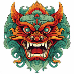 Indonesian spirit mask Barong demon isolated