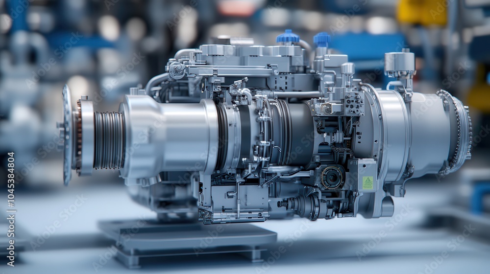 Poster a detailed view of a modern jet engine, showcasing its intricate components and advanced engineering