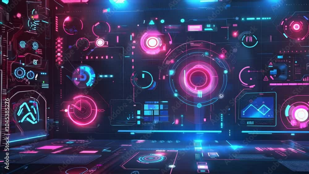Poster futuristic digital interface colorful high tech design showcasing neon innovation and abstract techn