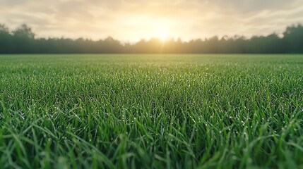 Obraz premium Breathtaking view of lush green grass at sunrise capturing nature's serenity and vibrant beauty in the landscape