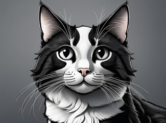 Fototapeta premium Stylised Black and White Cat Head