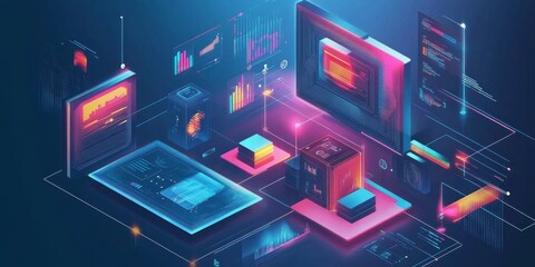 This design is perfect for tech events. It blends excitement with detail, using modern and advanced technology visuals. The abstract style represents the constant progress in technology.