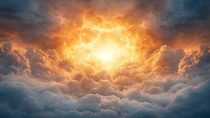 Fototapeta premium Dramatic golden hour a majestic sunrise breaking through dark storm clouds creating a breathtaking celestial scene