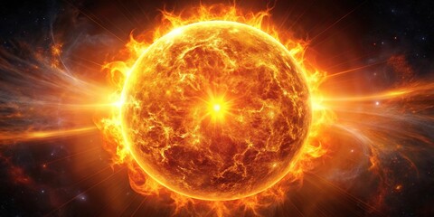 Obraz premium A beautiful solar flare illuminating the sun's surface with intense heat and energy, intensity, flames