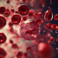 A longitudinal view of a blood vessel shows a large air bubble in the vessel, blocking the flow of red blood cells.