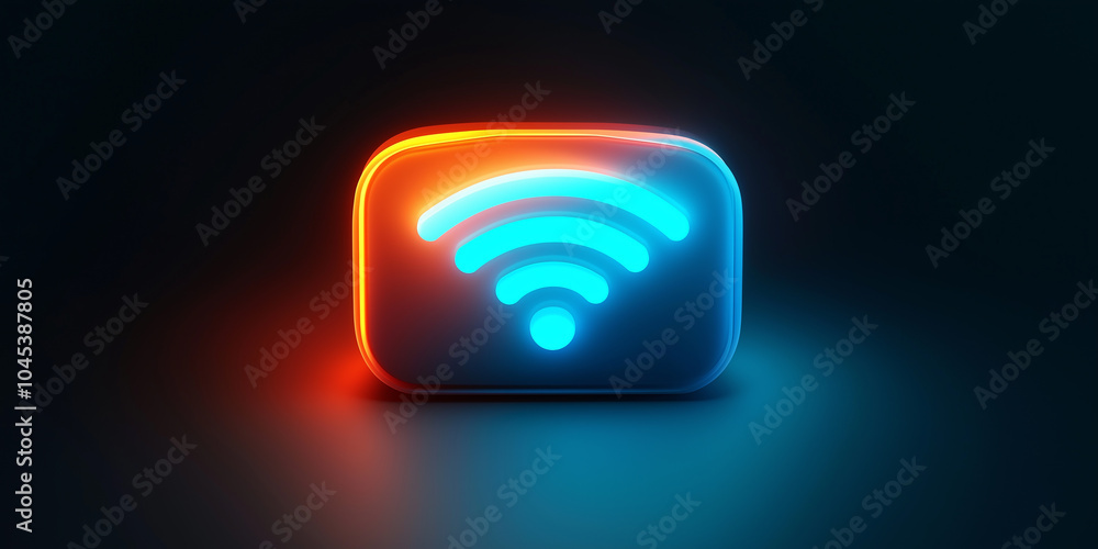 Poster wifi symbol glowing in rounded square on dark background