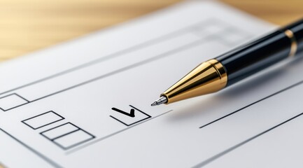 A close-up view of a pen resting on a checklist with checkboxes, suggesting organization and productivity during a planning session