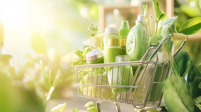 Eco-Friendly Shopping Cart With Green Products - Powered by Adobe