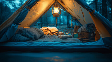 夜のテントの中