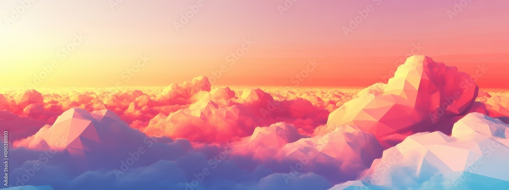 Aufkleber abstract low poly sky, featuring stylized clouds and gentle gradients, creating a serene and minimal