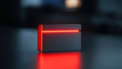 futuristic empty wallet with glowing red stripe, symbolizing digital bankruptcy and modern design. sleek appearance evokes sense of innovation and technology