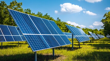 Harnessing solar energy a sustainable future with solar panels in a scenic green landscape