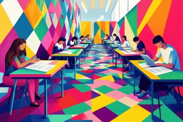 Vibrant classroom with students engaged in focused study and learning