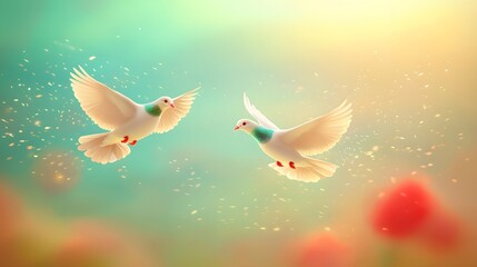 Pigeons and Freedom: Vector illustration of a flying dove with Palestine colors, representing freedom and peace. Copy space for symbolic messages. 