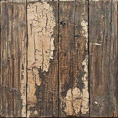 Obraz premium A close-up of a weathered, distressed wooden plank texture showcasing cracks and peeling paint, perfect for background use.
