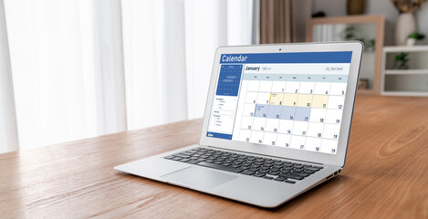 Calendar on computer software application for schedule planning for personal organizer and online business snugly