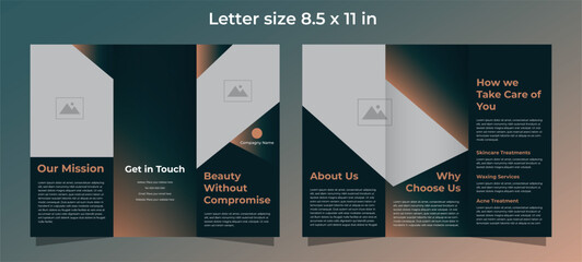 Trifold brochure for beauty care in a shade of brown gradient colors