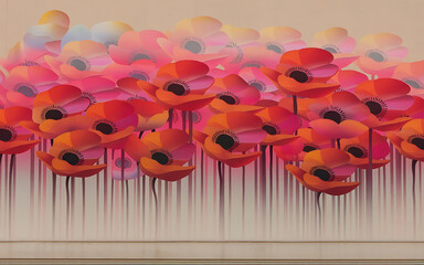 Red and pink poppies on a wall  a graphic design  summer  nature  beauty   