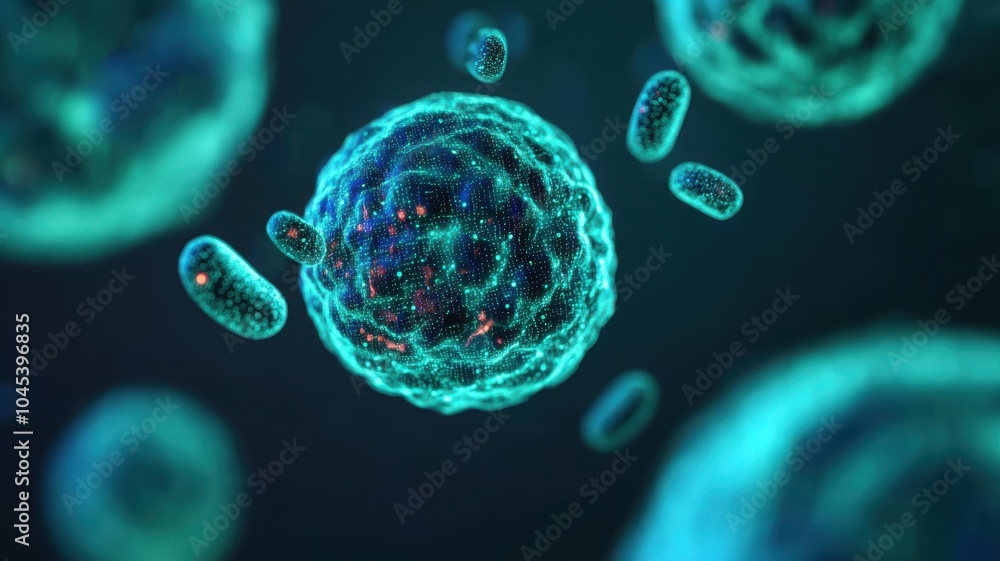 Poster detailed microscopic view of vibrant cells showcasing intricate structures and biological elements i