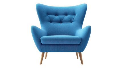 Fototapeta premium Bright blue mid-century modern armchair with elegant legs, perfect for living room decor.