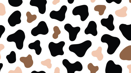 Abstract cow print pattern vector. Cow skin texture with abstract black, brown, and cream colors.