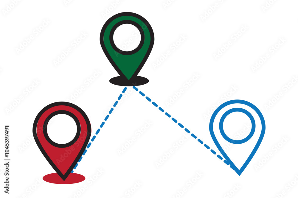 Poster route icon - two points with dotted path and location pin. route location icon two pin sign and dott