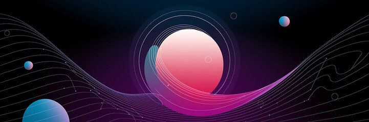 Abstract pink and blue spheres on a dark background with futuristic lines  perfect for technology and science concepts   