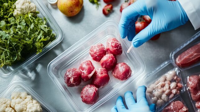 A biotech company presenting innovations in food technology, including plant-based meats and alternative proteins created through bioengineering.
