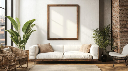 Elegant White Sofa in a Sunlit Modern Living Room