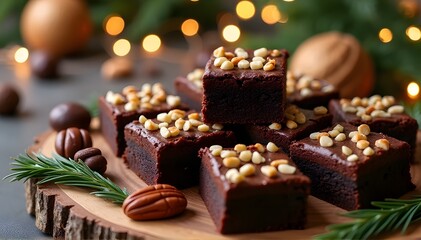 Decadent brownies topped with nuts, perfect for New Year celebrations and sweet indulgence.