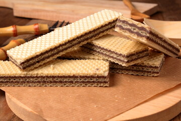 Chocolate Wafers. Tasty baked pastry products.