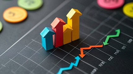 Startup financial strategy with geometric charts and upward arrows sharp focus ultra HD