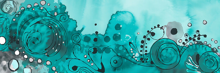 Abstract watercolor background with teal and black swirls for modern design projects   