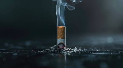 Smoking cessation concept with cigarette butt and smoke against dark background,Great American Smokeout