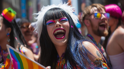 Happy transgender people in a festival. LGBTQ+, diversity, queer celebration concept.