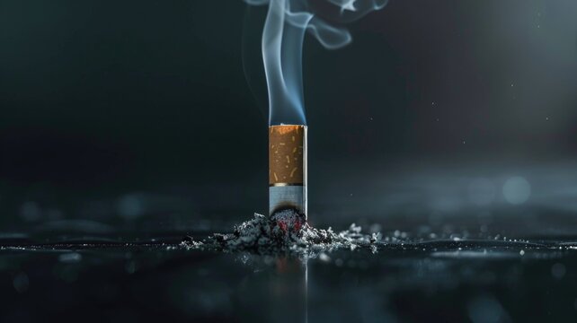 Smoking cessation concept with cigarette butt and smoke against dark background,Great American Smokeout