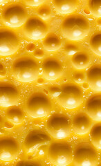Appetizing texture of fresh yellow cheese close-up with large openings
