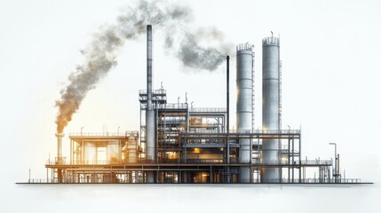 Fototapeta premium CO2 utilization concept, industrial process converting CO2 into useful products, isolated, white background
