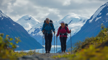 Obraz premium Older couple outdoor hiking 