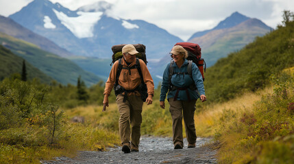 Obraz premium Older couple outdoor hiking 