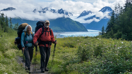 Fototapeta premium Older couple outdoor hiking 
