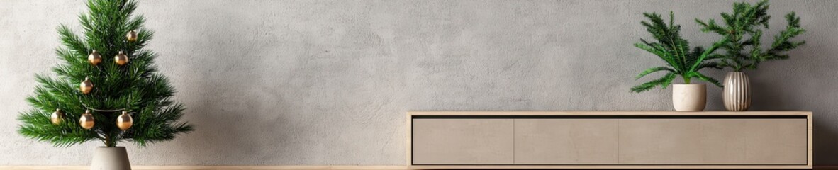 Fototapeta premium Modern Minimalist Living Room with Christmas Tree