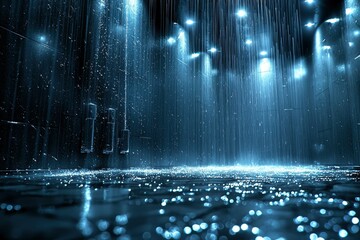 A City Alleyway Bathed in Rain and Streetlight Reflections