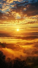 Obraz premium Breathtaking Sunrise Over Misty Landscape